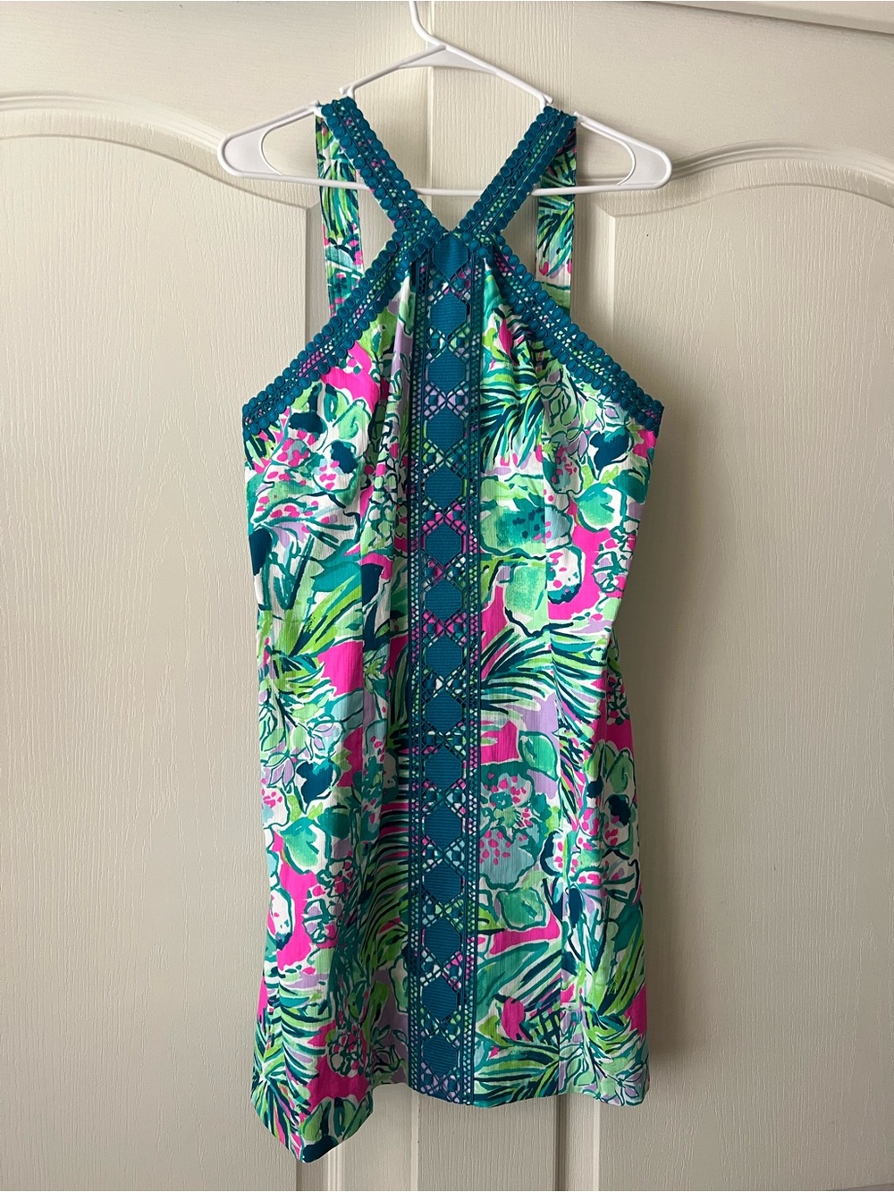Lilly Pulitzer Tropical Print Halter Dress in Teal & Pink